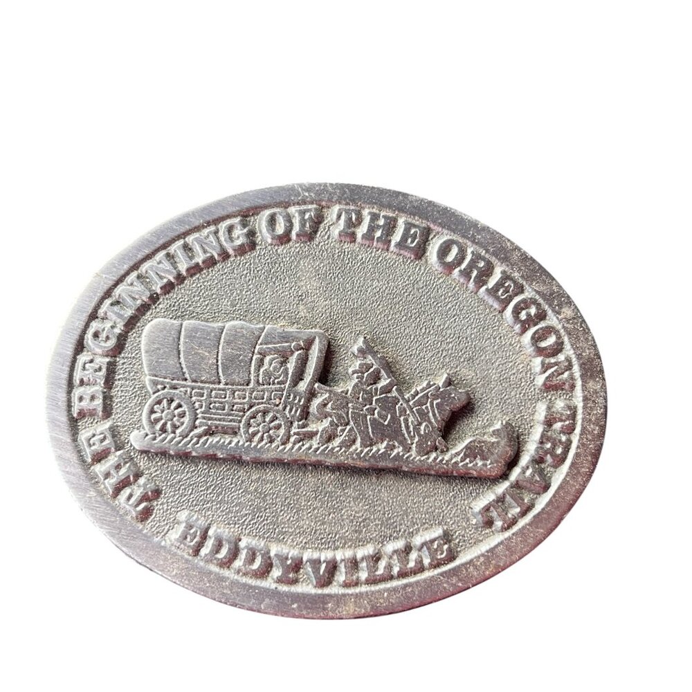 Vintage Eddyville Iowa Belt Buckle The Beginning Of The Oregon Trail Made In USA